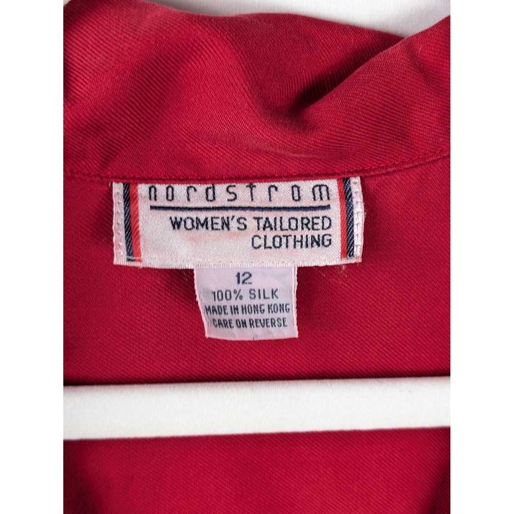 Vintage Nordstrom 100% Silk Button Shirt Sz 12 Red Career Collar Workwear Office - Picture 5 of 8
